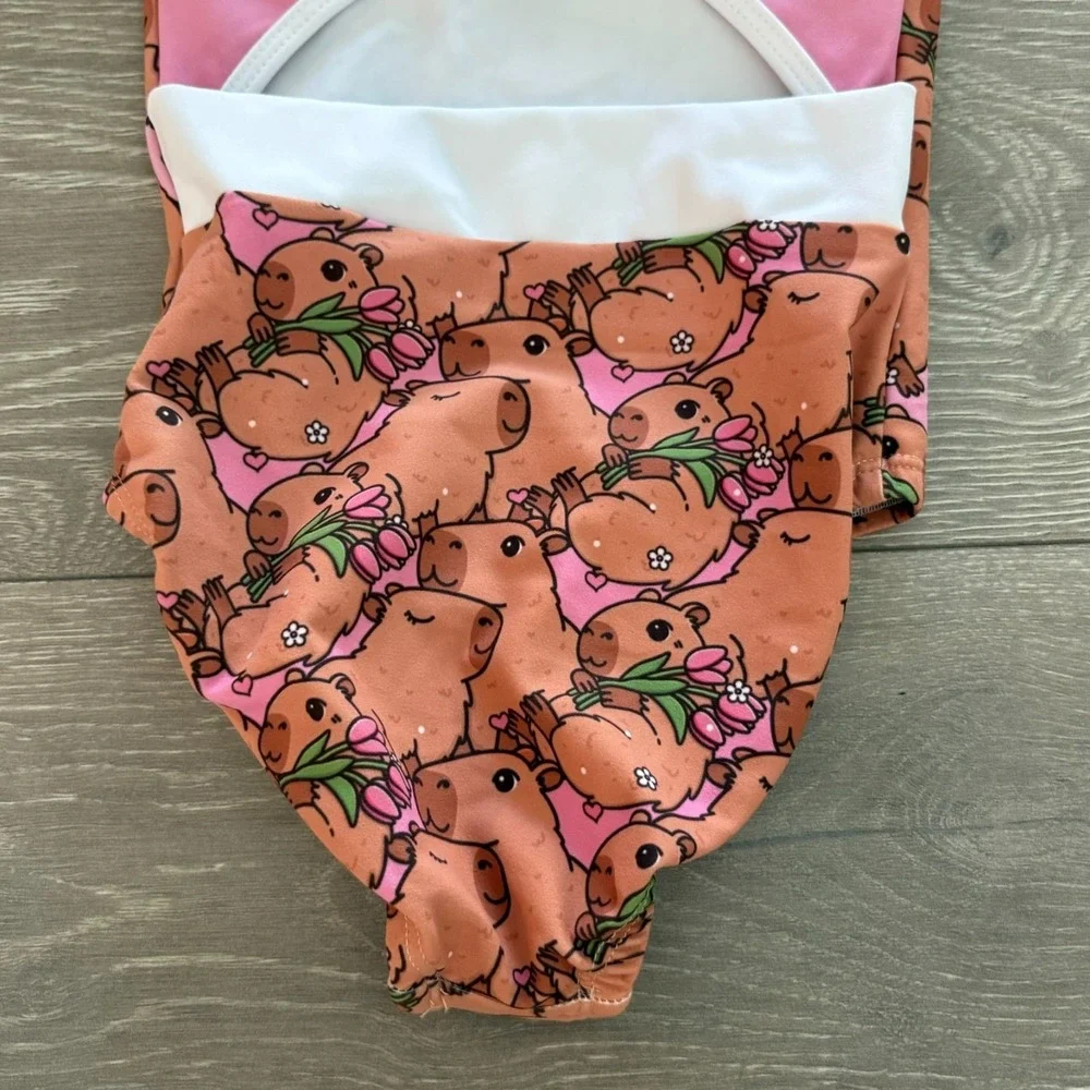 NWT Gym Gear Kids Brown Capybara Animal Print Gymnastics/Dance Leotard Size S‎